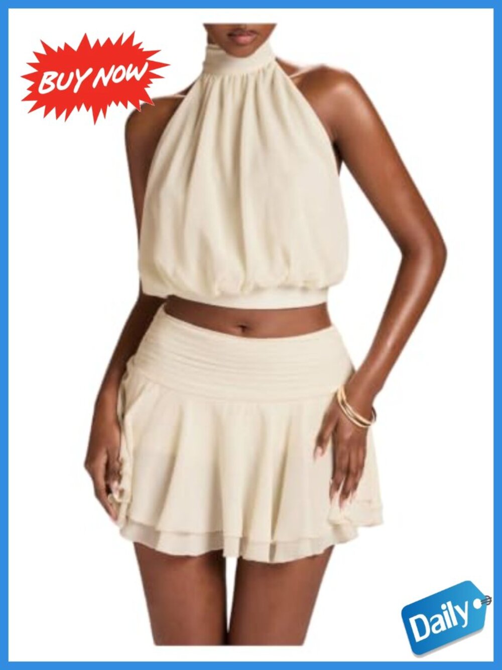 Verdusa 2 Piece Halter Crop Top Ruffle Skirt Set Polyester Women's Co-ord
